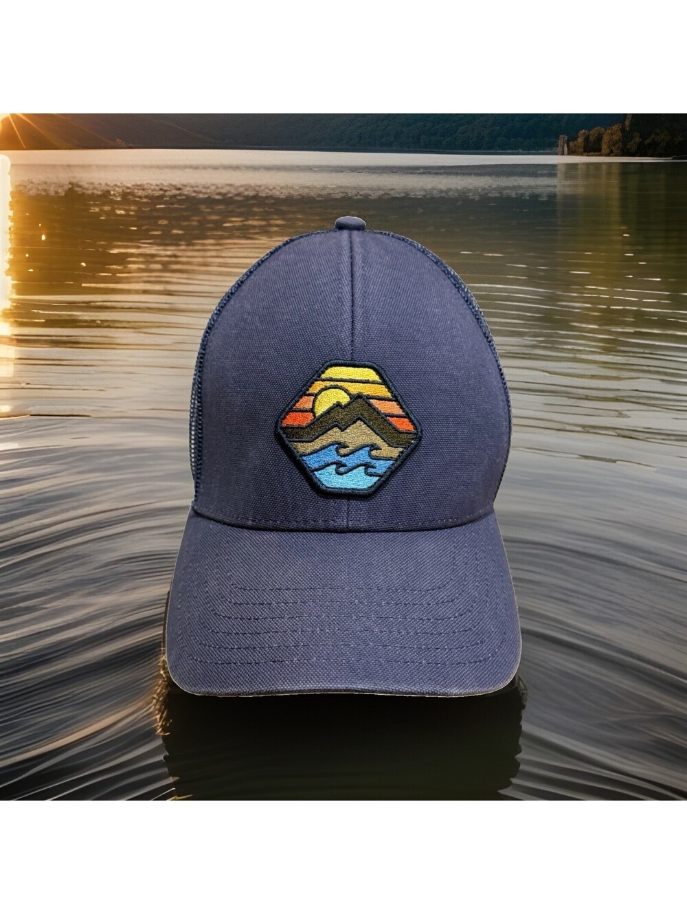 Billabong Sunset Mountain Peaks Ocean Waves Beautiful Sky Baseball Cap Hat